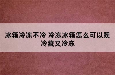 冰箱冷冻不冷 冷冻冰箱怎么可以既冷藏又冷冻